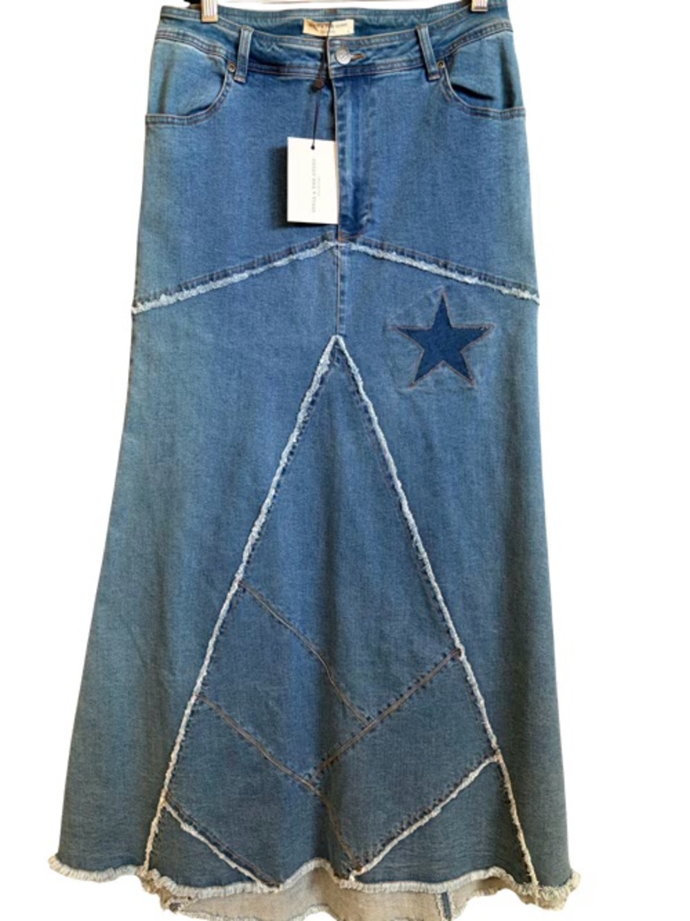 Spell Ashbury Patchwork Denim Skirt NWT size M